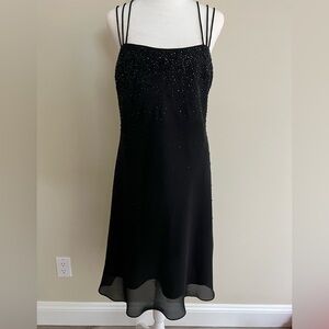 Chelsea Nites Vintage Y2K 12P Beaded Black Strappy Cocktail Dress Evening Party